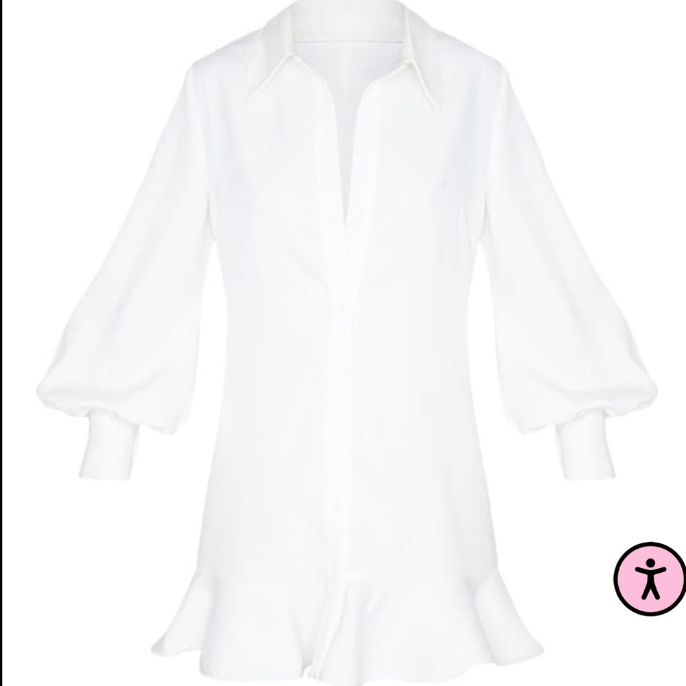 PrettyLittleThing white frill hem shirt dress